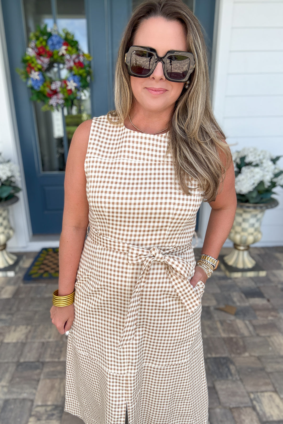 Sand Dune Gingham Midi Dress