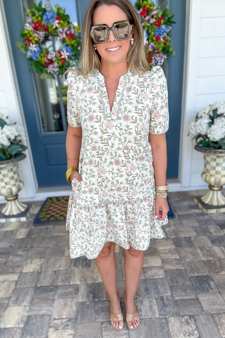 Mary Square: Adelyn Dress - Thistle Vines Sand