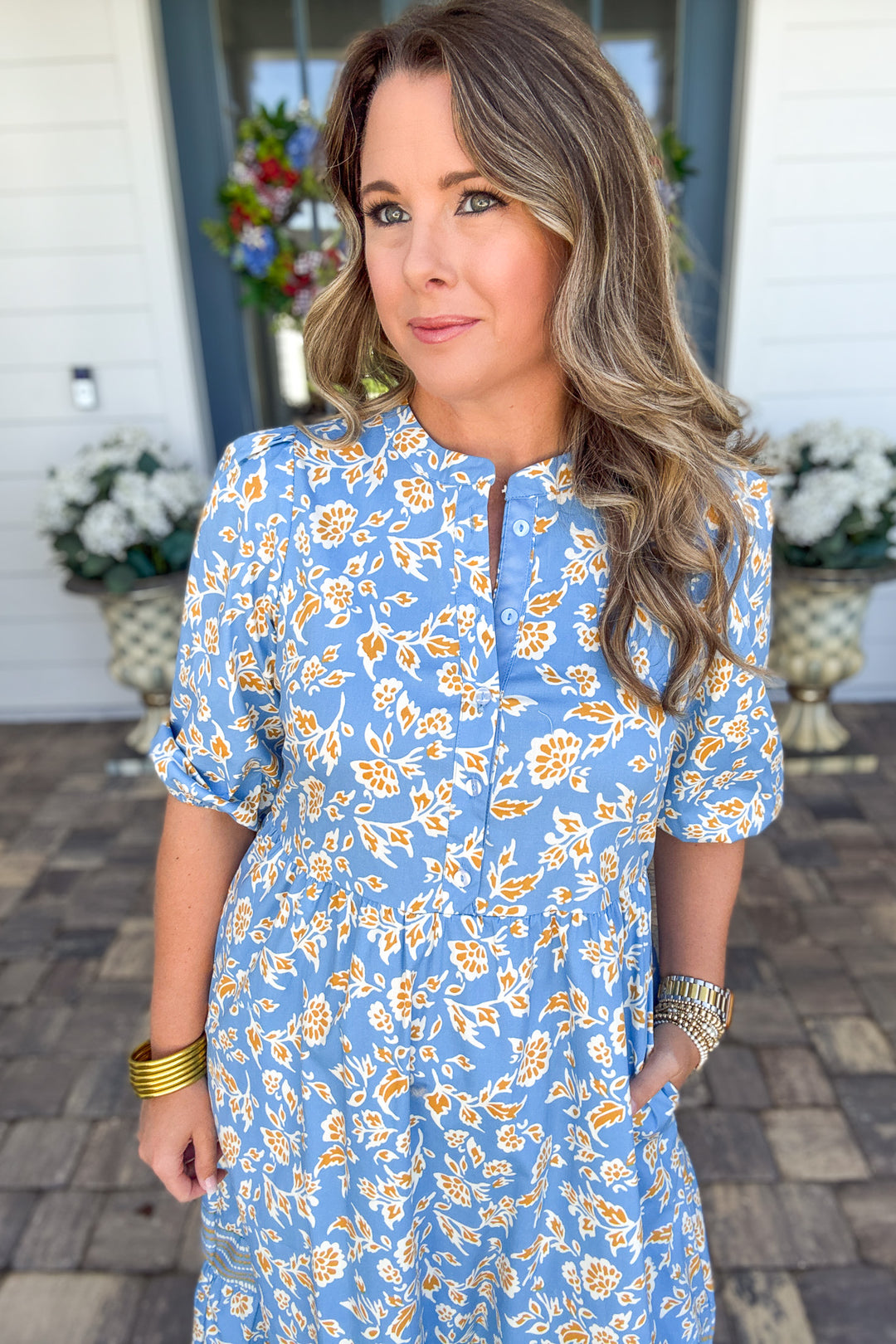 Mary Square: Riley Dress - Ivy Script Gold