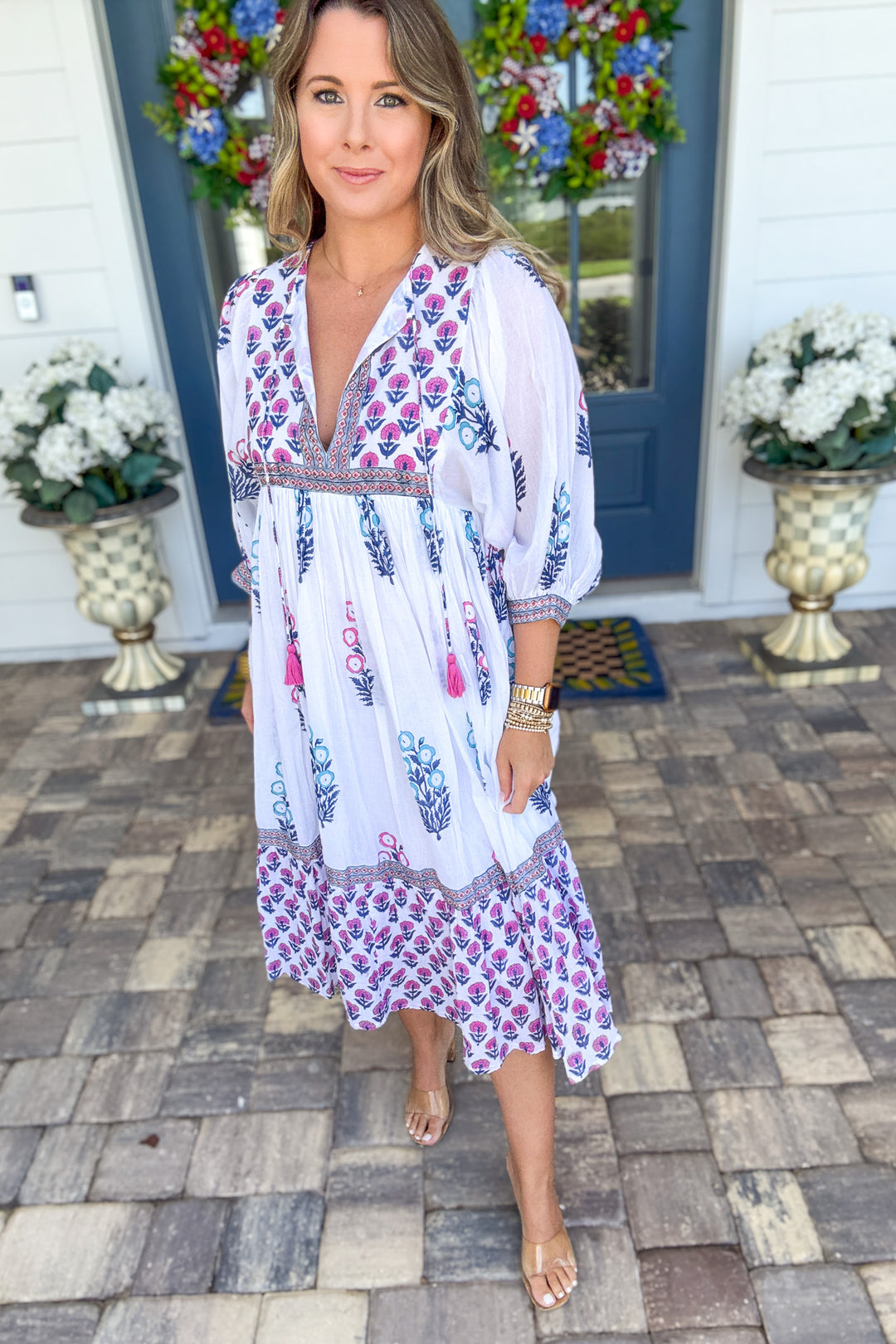 Pink Bloom Border Print Maxi Dress