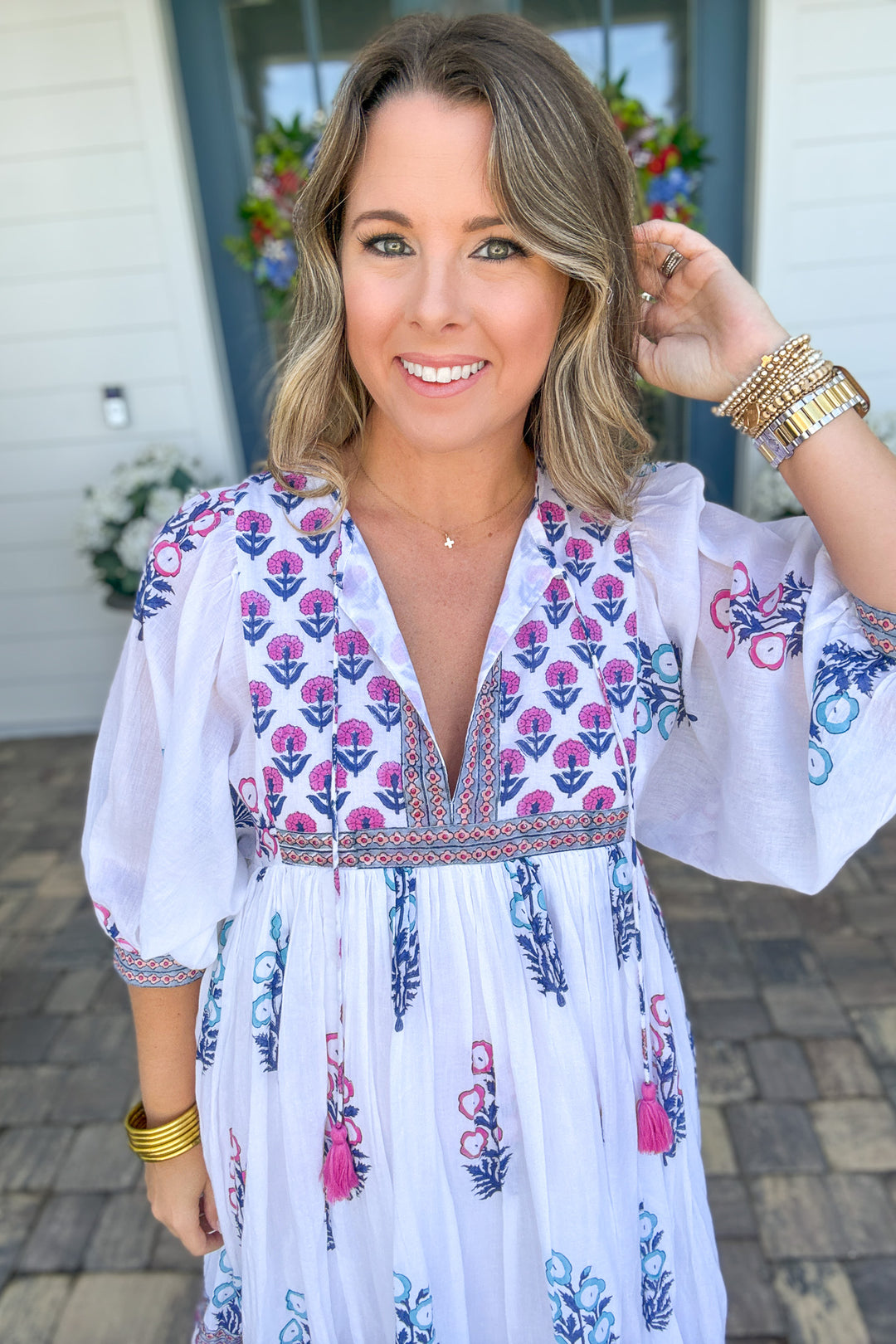 Pink Bloom Border Print Maxi Dress