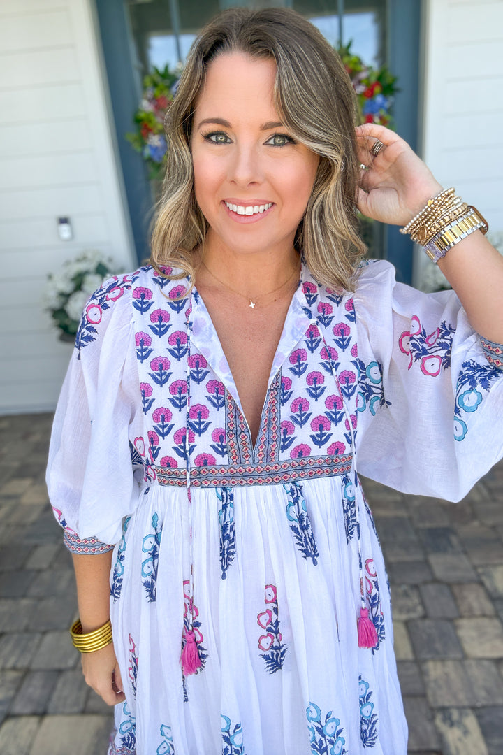 Pink Bloom Border Print Maxi Dress
