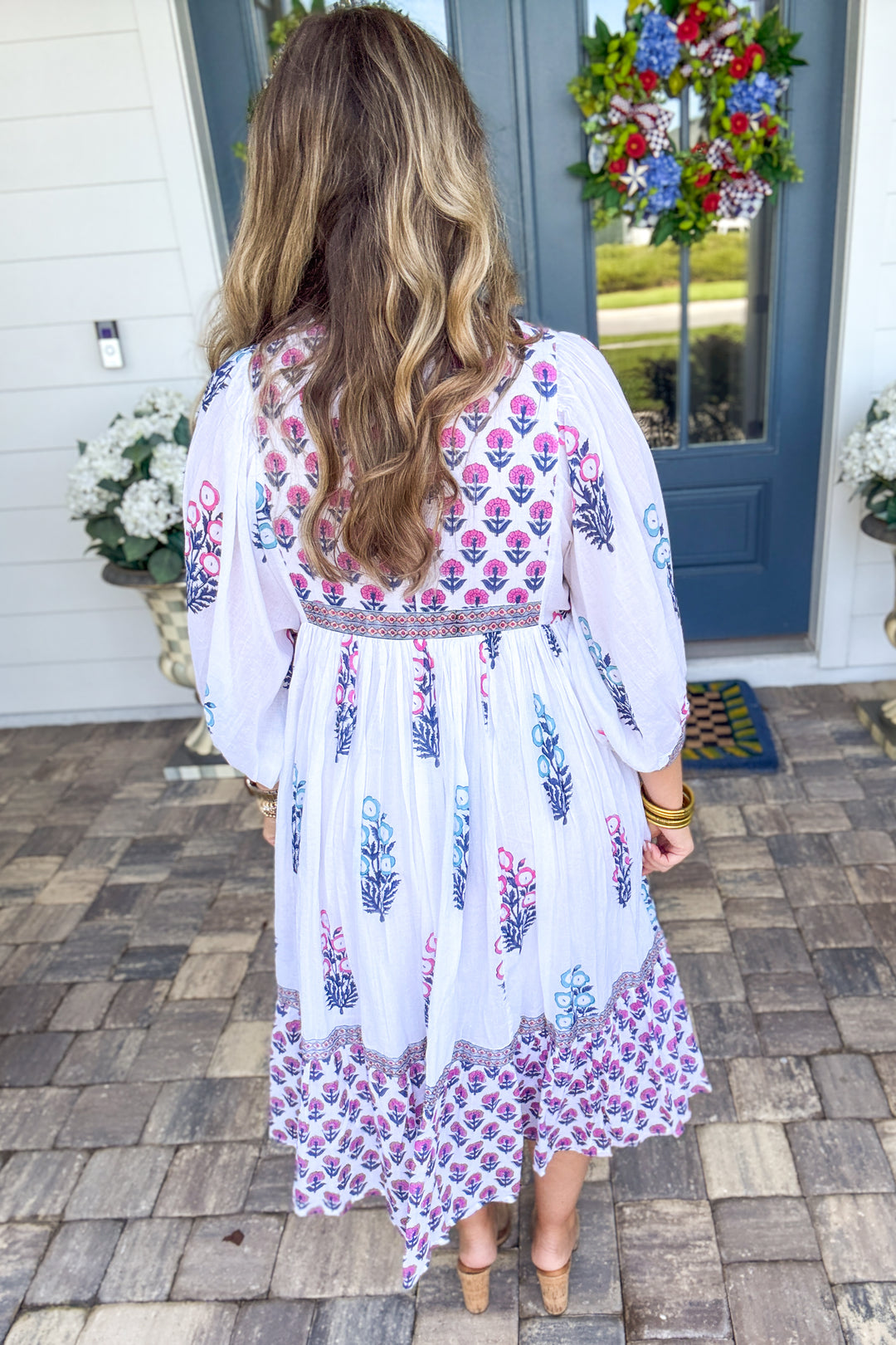 Pink Bloom Border Print Maxi Dress