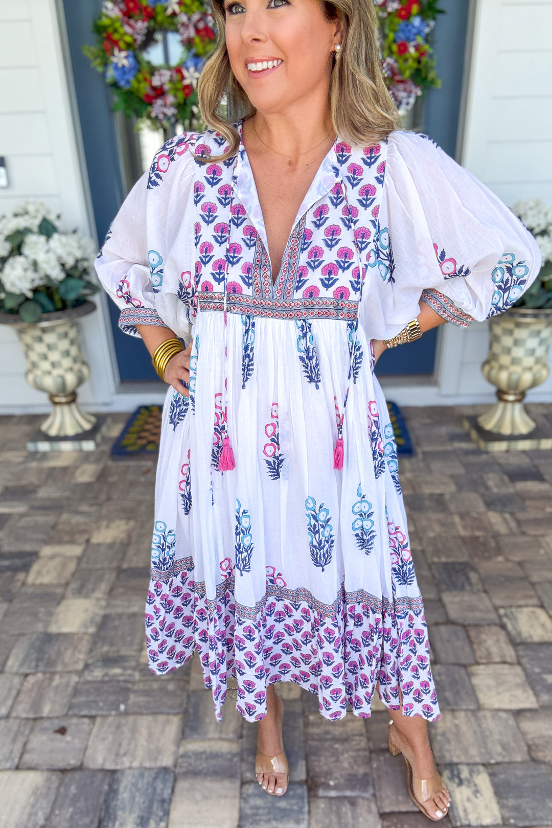 Pink Bloom Border Print Maxi Dress