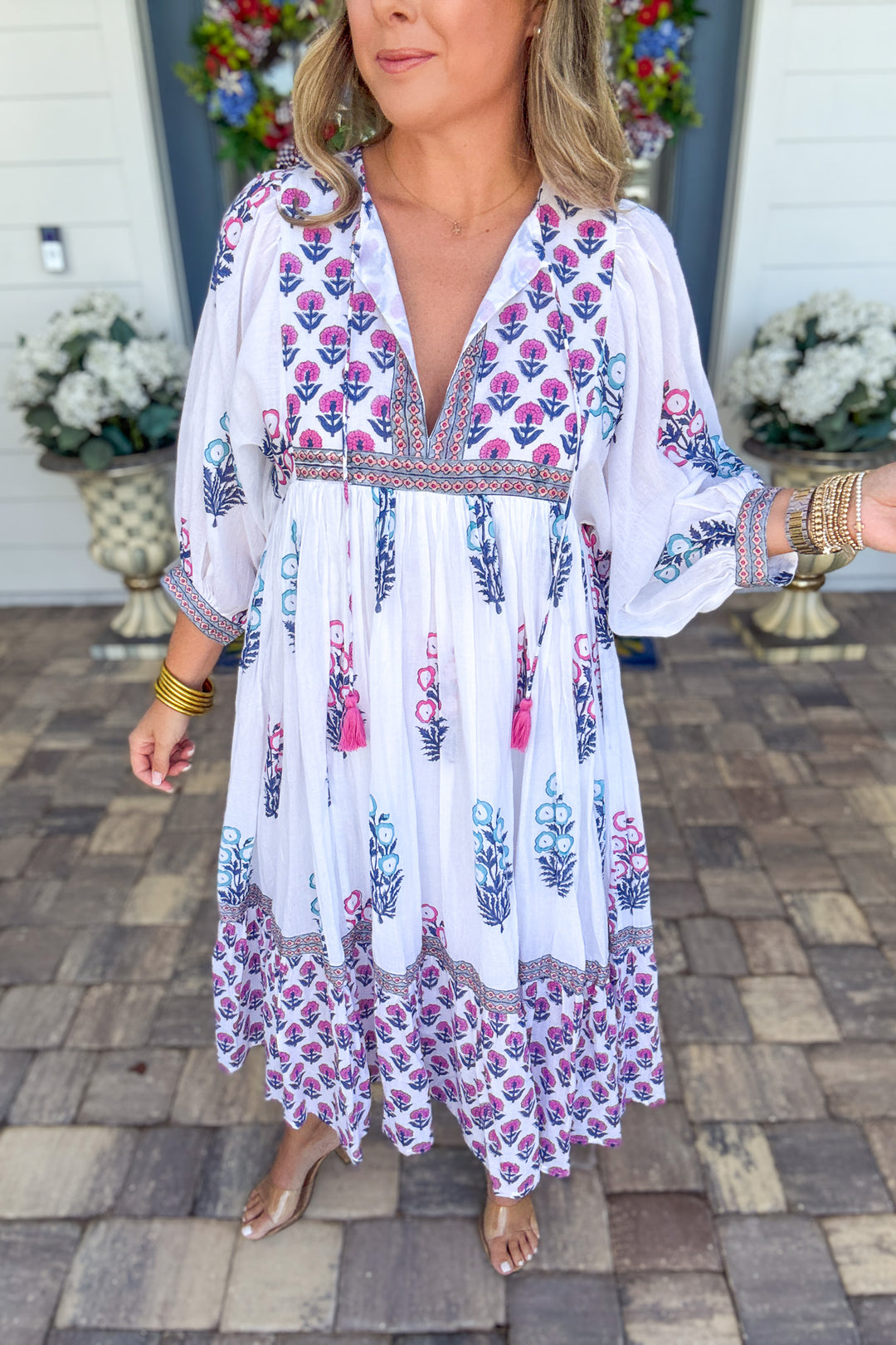 Pink Bloom Border Print Maxi Dress
