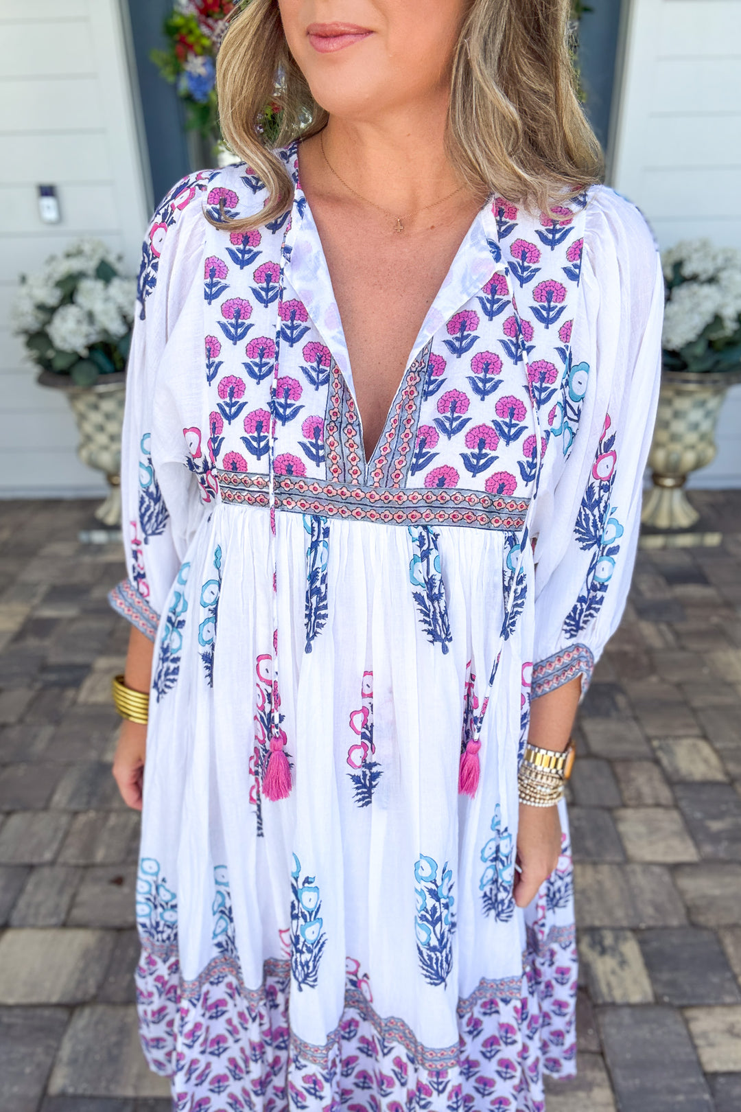 Pink Bloom Border Print Maxi Dress