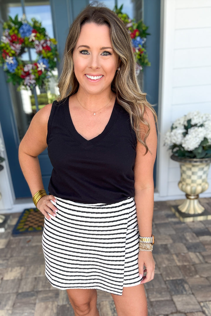 Classic Black & Ivory Stripe Knit Skort