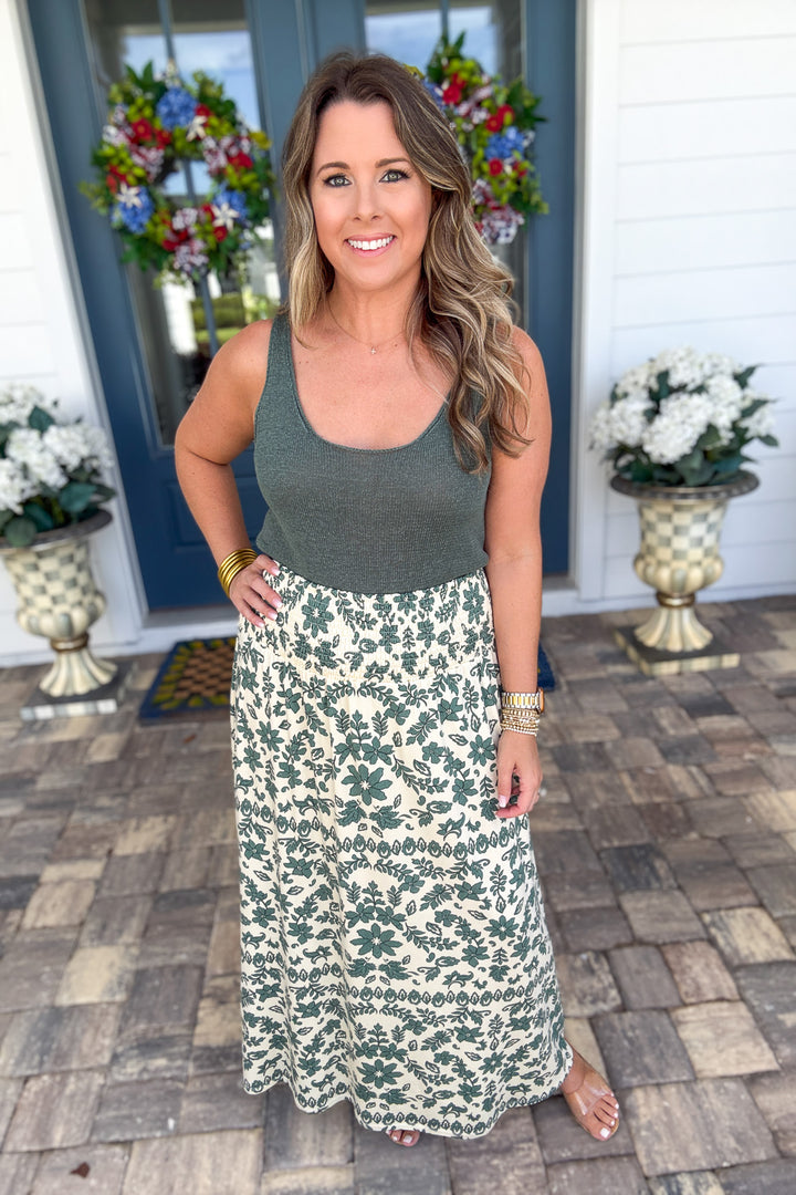 Z Supply: Leya Tera Paisley Maxi Skirt Everglade