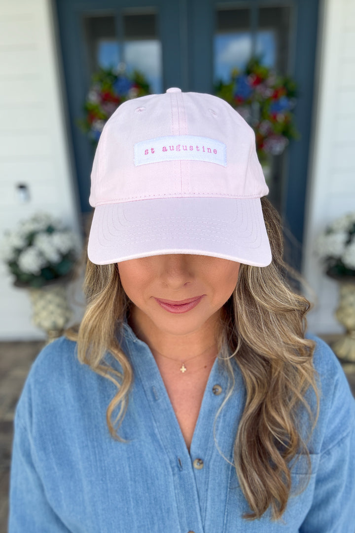 st augustine Hand Stamped Coastal Pink Baseball Hat: Pink