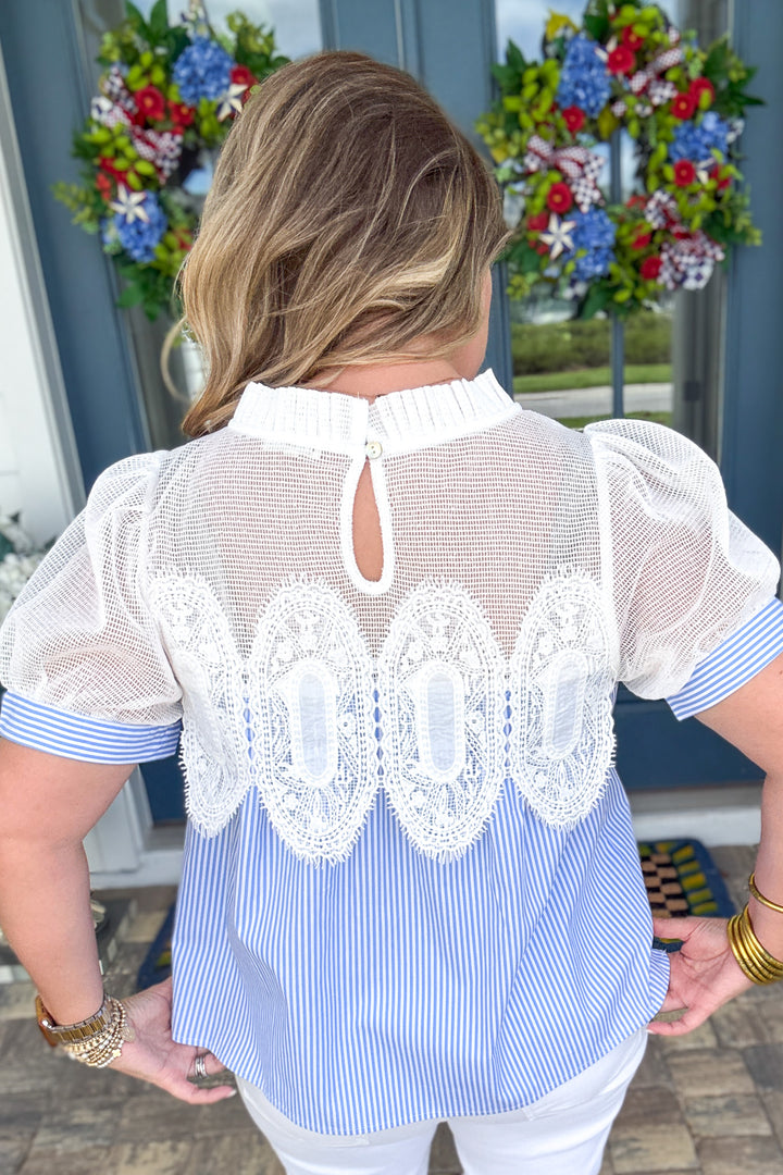 Blue Stripe Lace Blouse