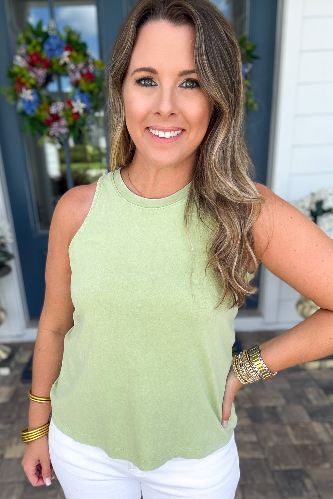 Casual Weekend Tank Top - Pale Olive