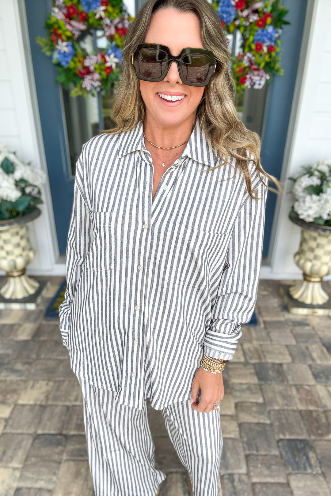 Z Supply: Reese Button Up Stripe Top - Eclipse