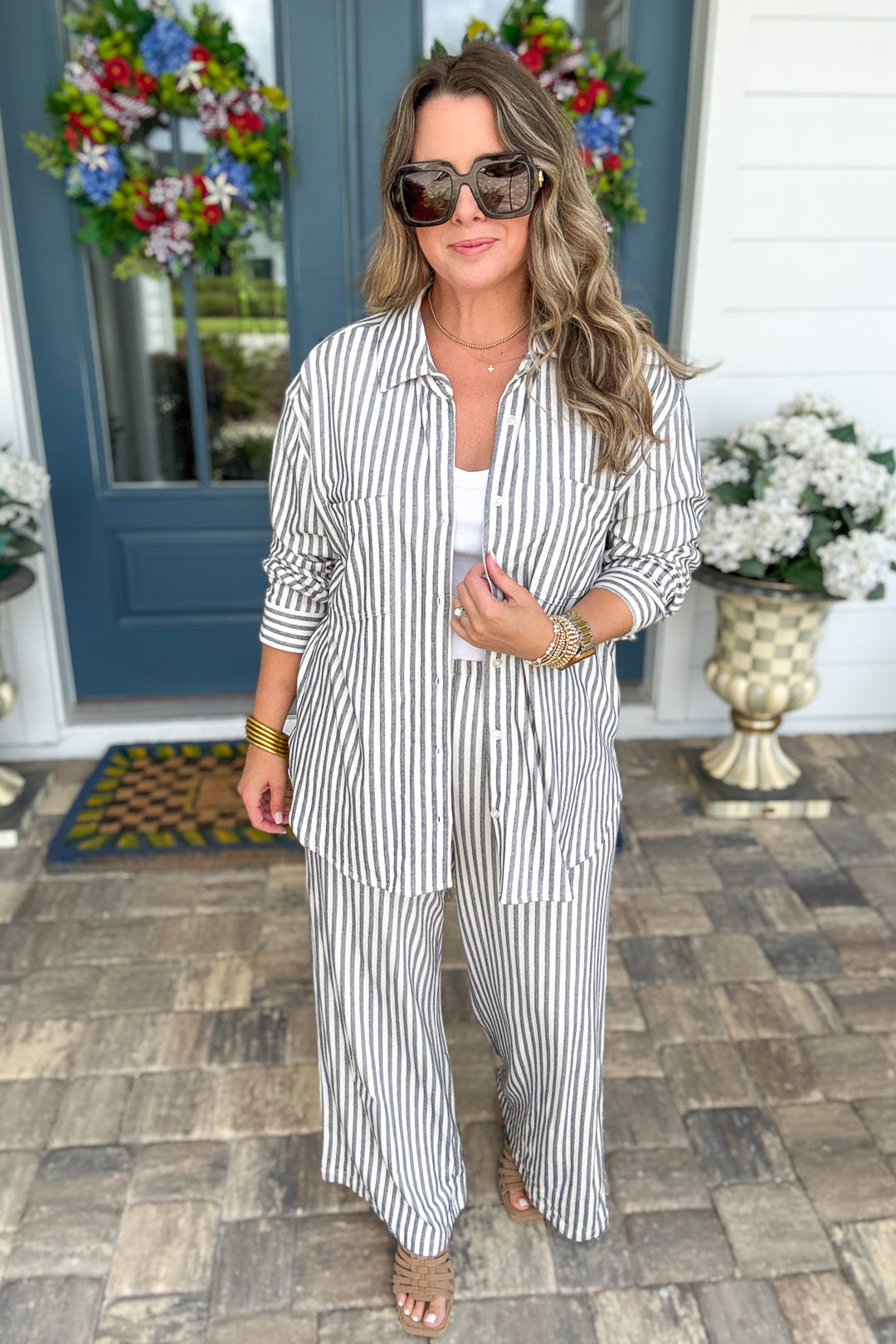 Z Supply: Reese Button Up Stripe Top - Eclipse
