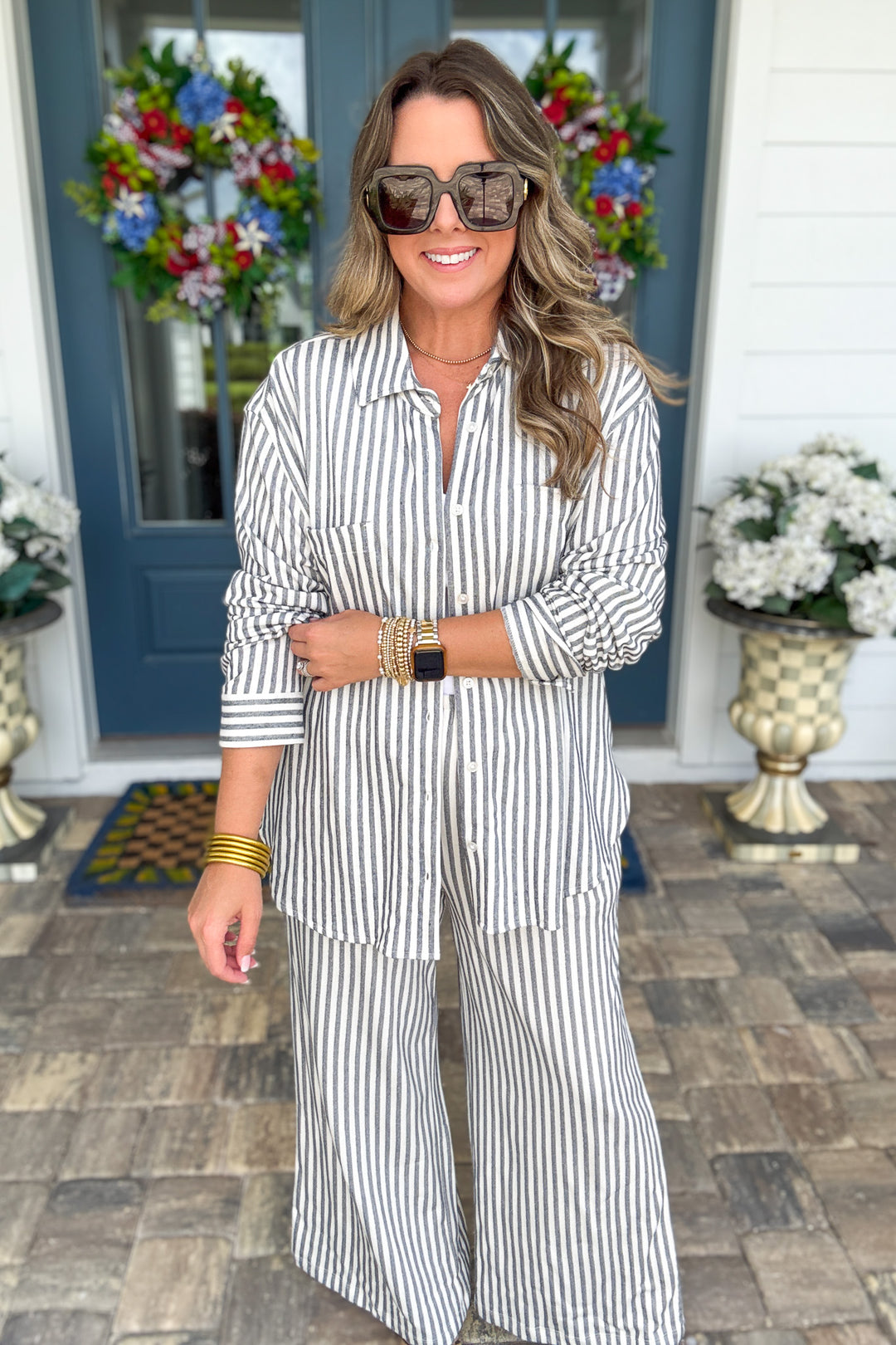 Z Supply: Reese Button Up Stripe Top - Eclipse
