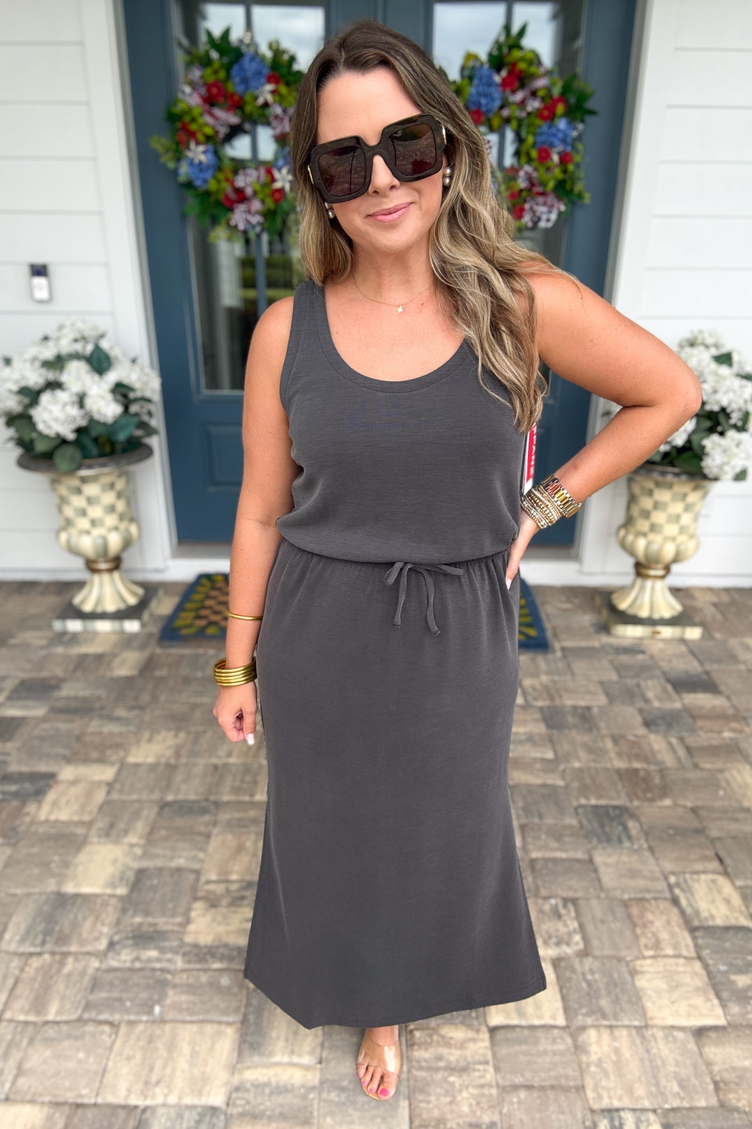 SPANX AirEssentials®: Sandwashed Cinched Maxi Tank Dress - Washed Graphite