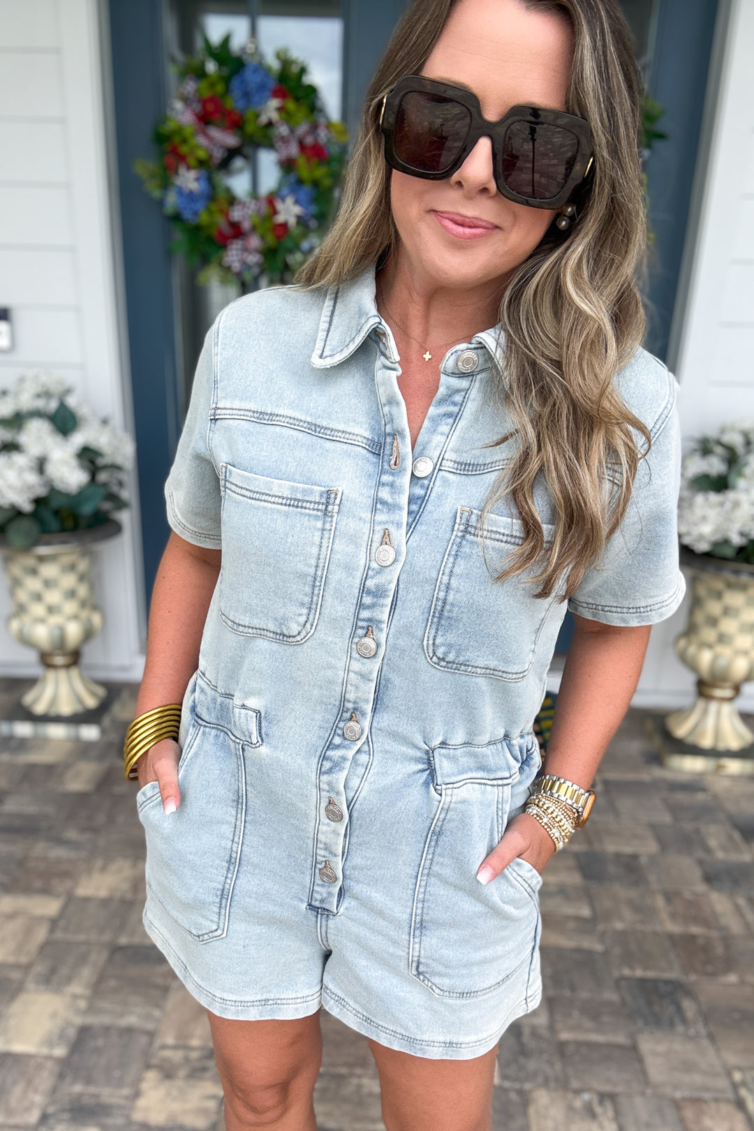 Z Supply: Elias Denim Romper - Sun Bleached Indigo