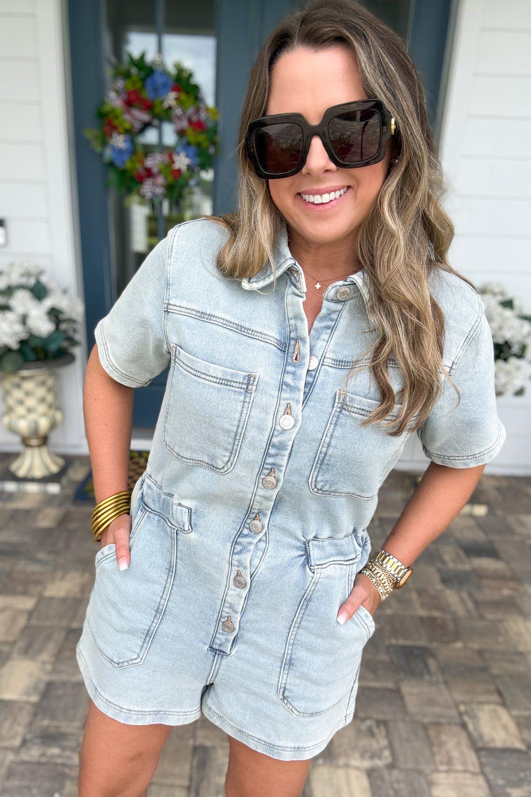 Z Supply: Elias Denim Romper - Sun Bleached Indigo