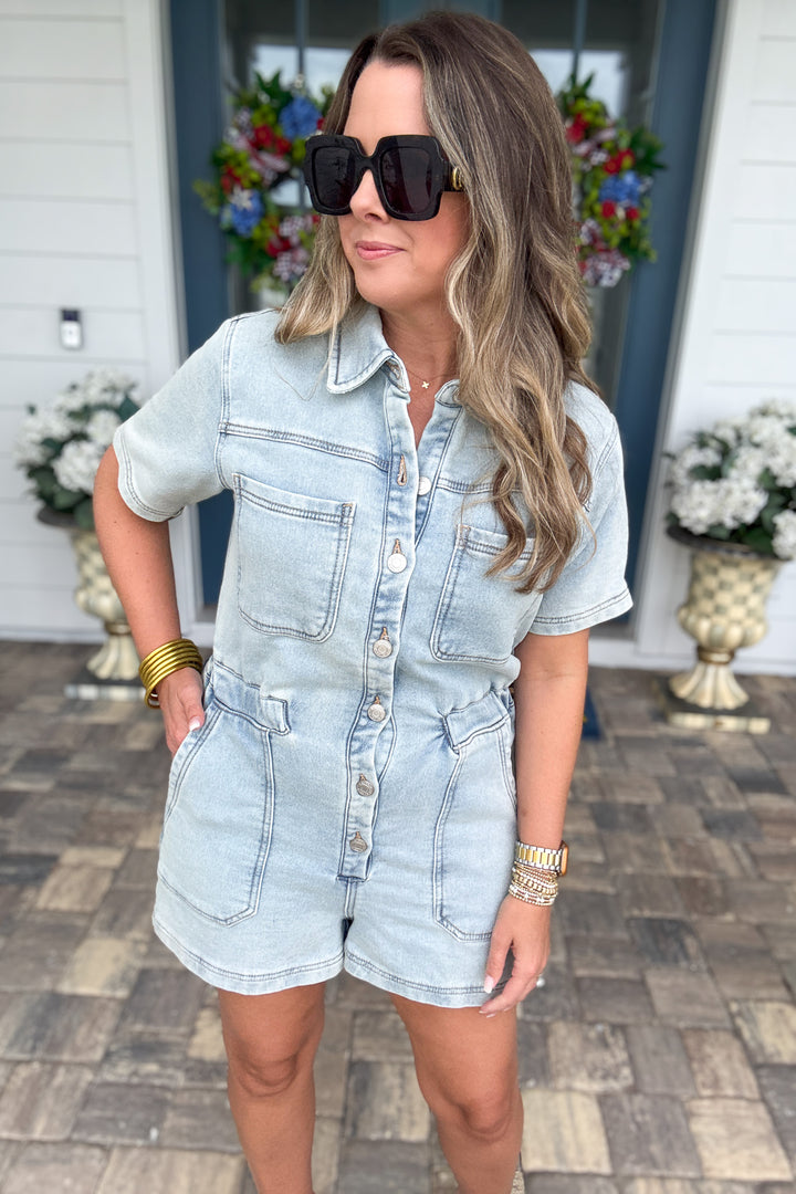 Z Supply: Elias Denim Romper - Sun Bleached Indigo