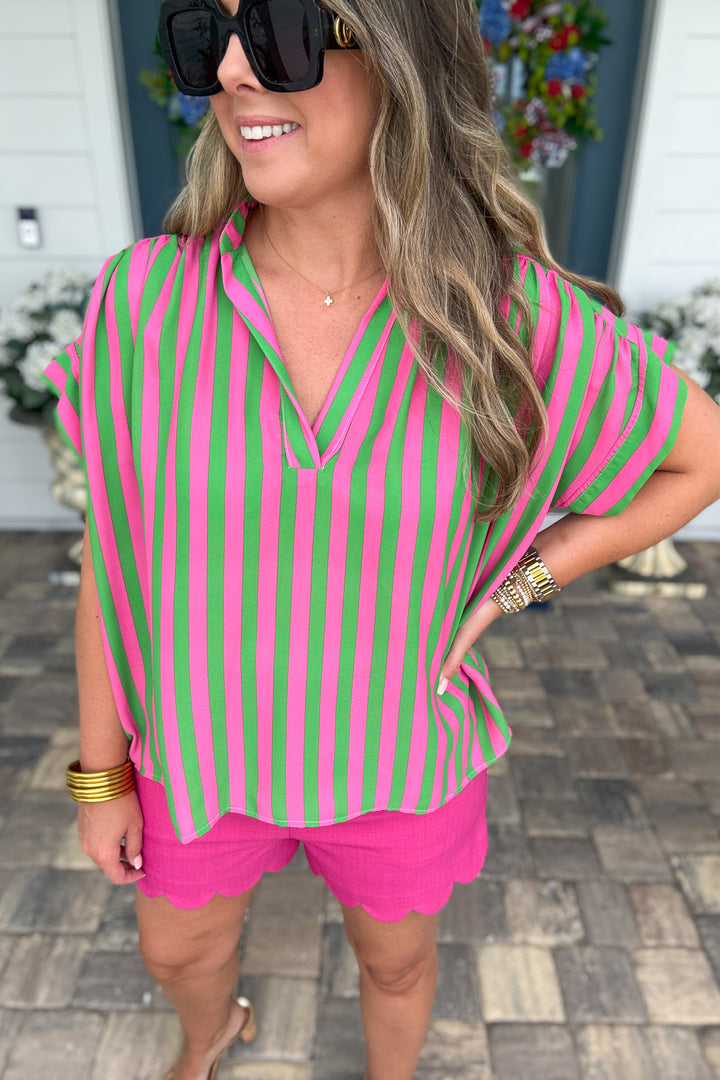 Pink Meets Green Stripe Top