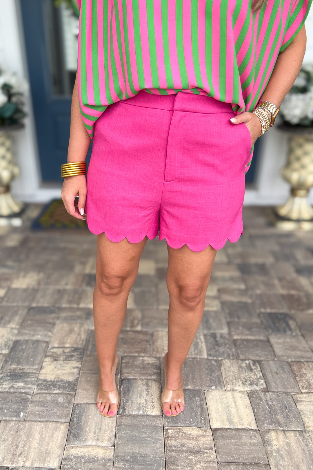 English Factory: Scallop Hem High Waist Shorts - Pink