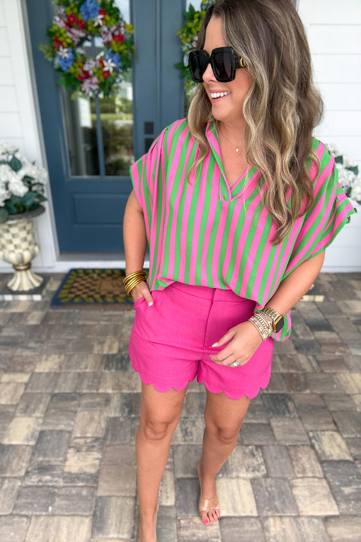 English Factory: Scallop Hem High Waist Shorts - Pink