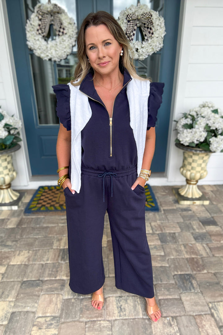 Navy Blue Scallop Jumpsuit