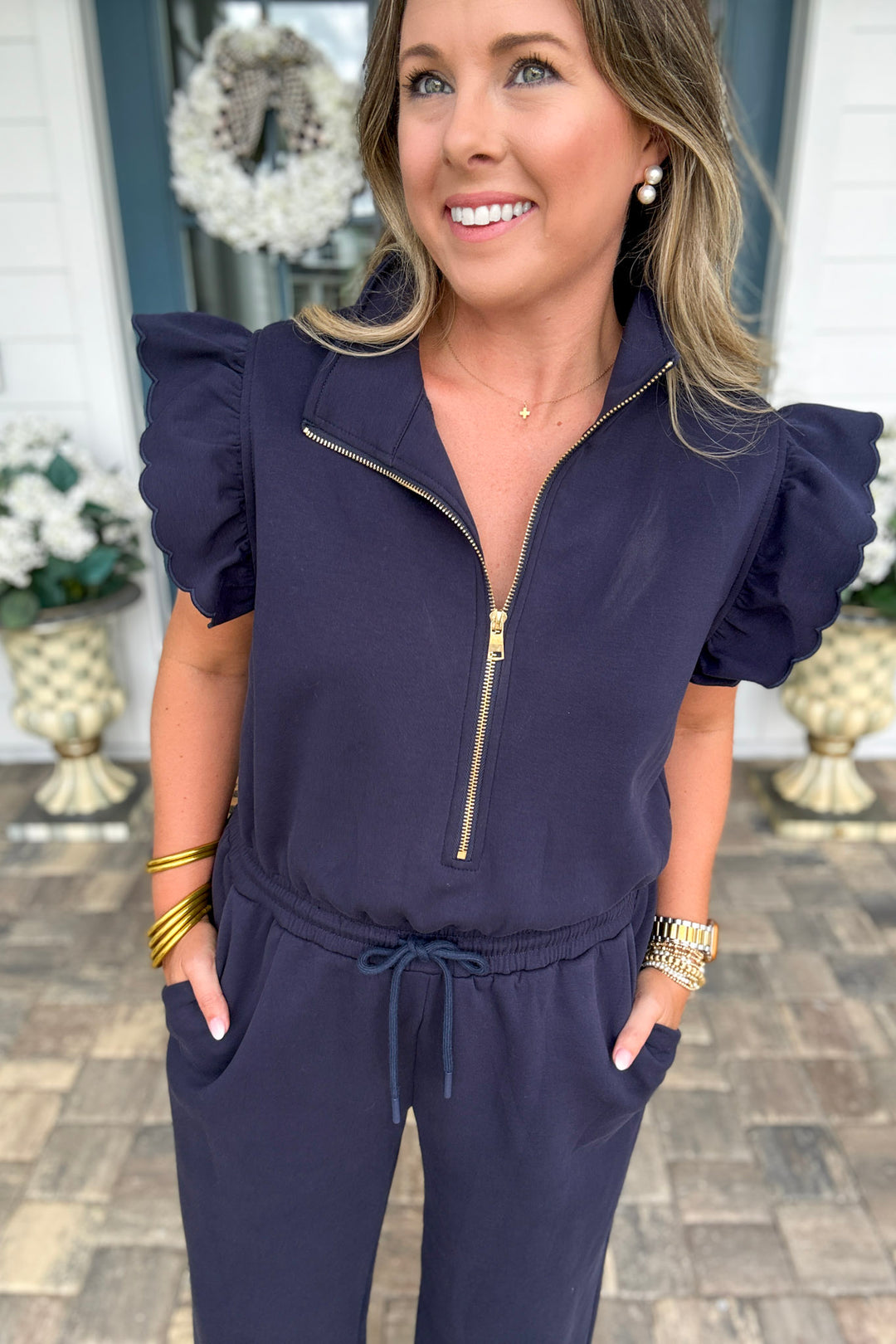 Navy Blue Scallop Jumpsuit