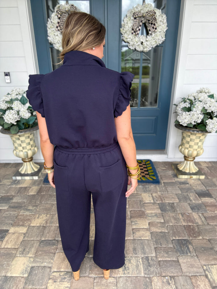 Navy Blue Scallop Jumpsuit