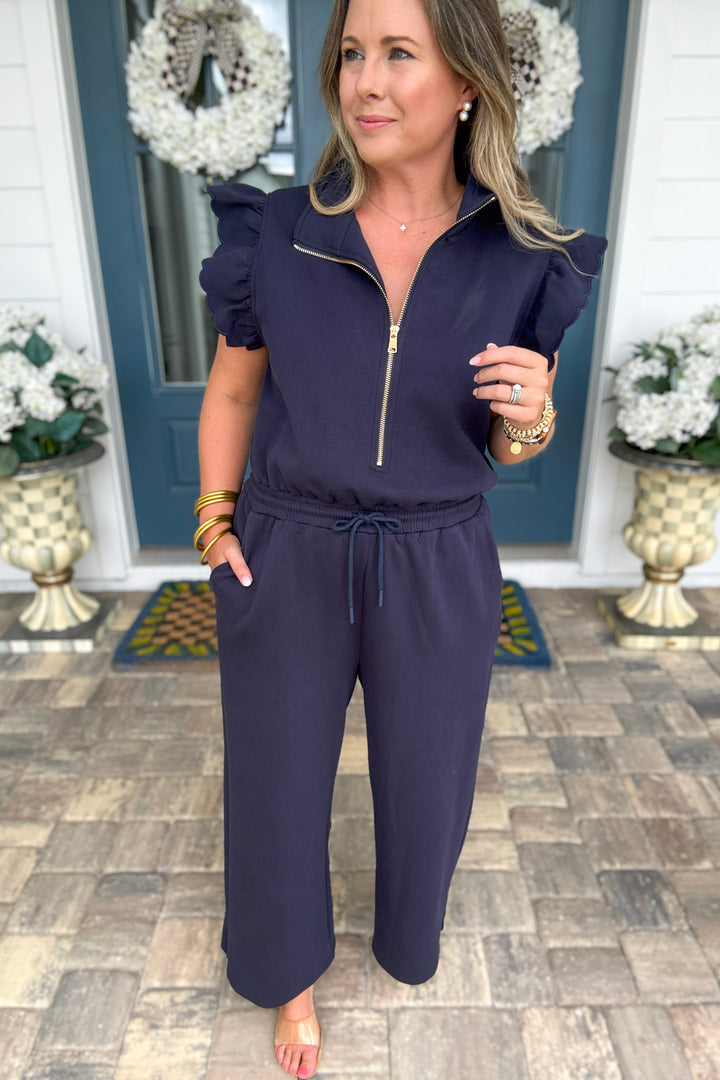 Navy Blue Scallop Jumpsuit