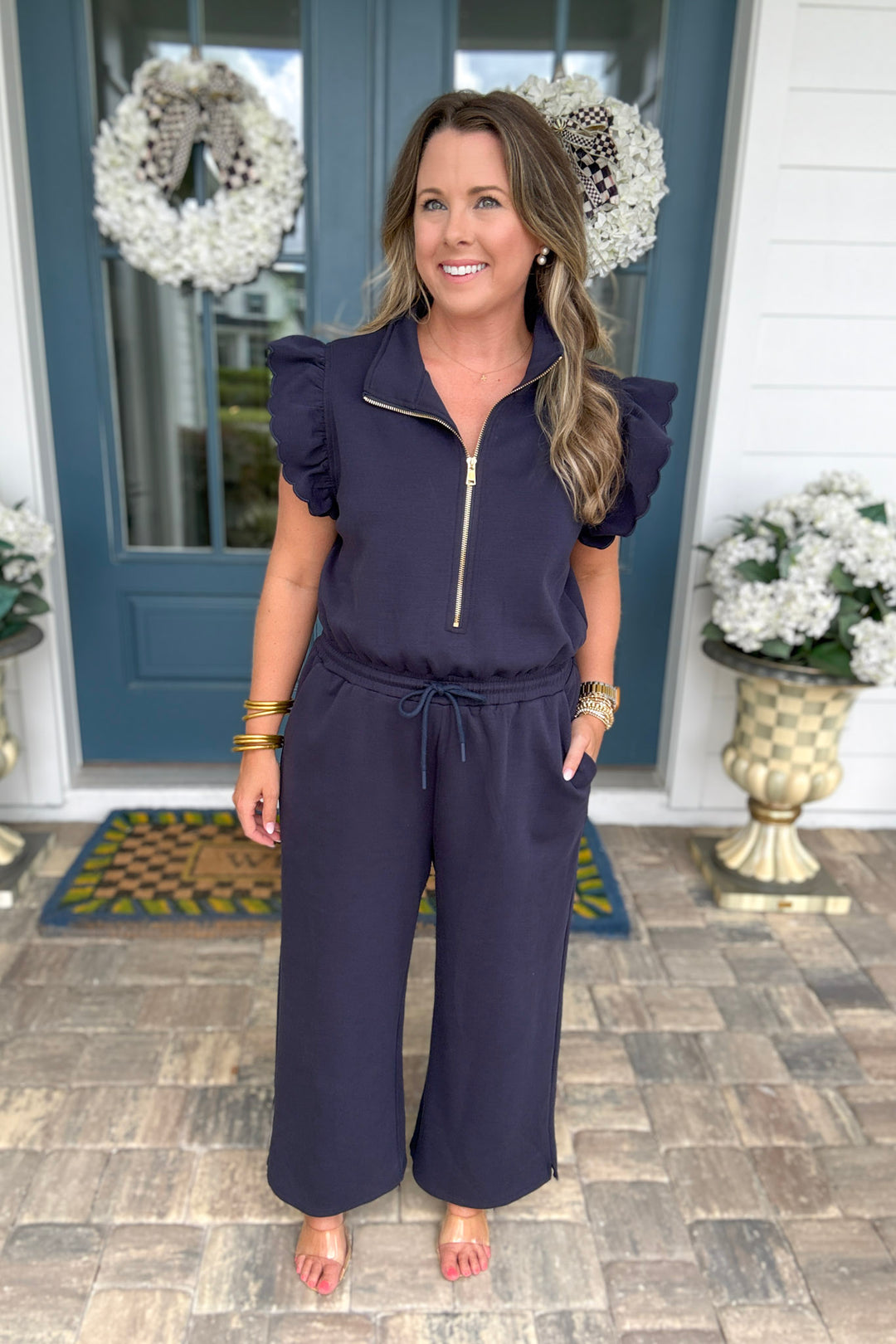 Navy Blue Scallop Jumpsuit