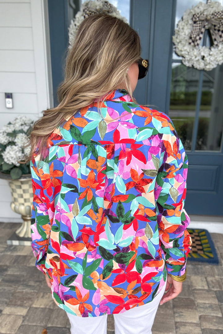 Color Me Happy Button Down Top-  Royal