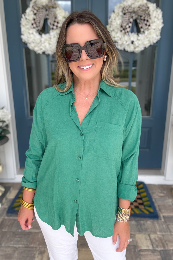 Z Supply: The Perfect Linen Top - Botanical Green
