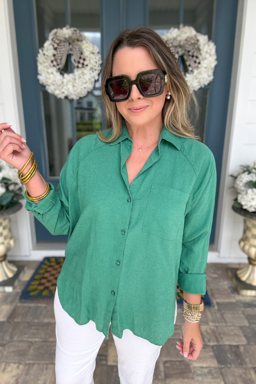 Z Supply: The Perfect Linen Top - Botanical Green