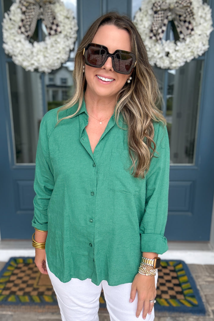 Z Supply: The Perfect Linen Top - Botanical Green