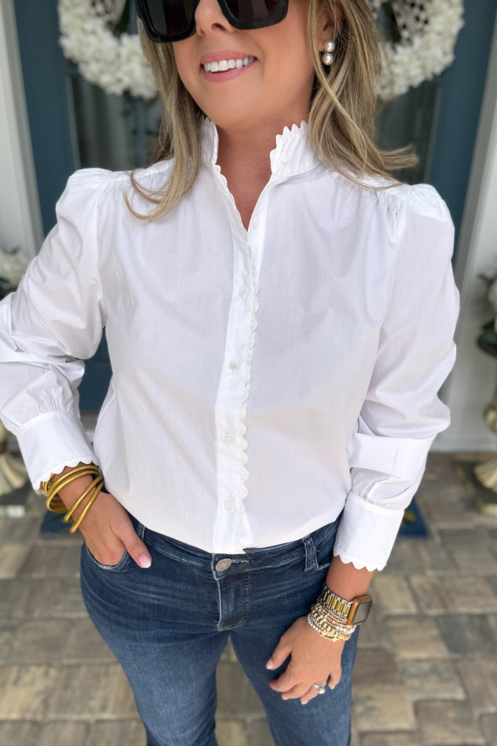 English Factory: Scallop Detail Button Front Shirt - White