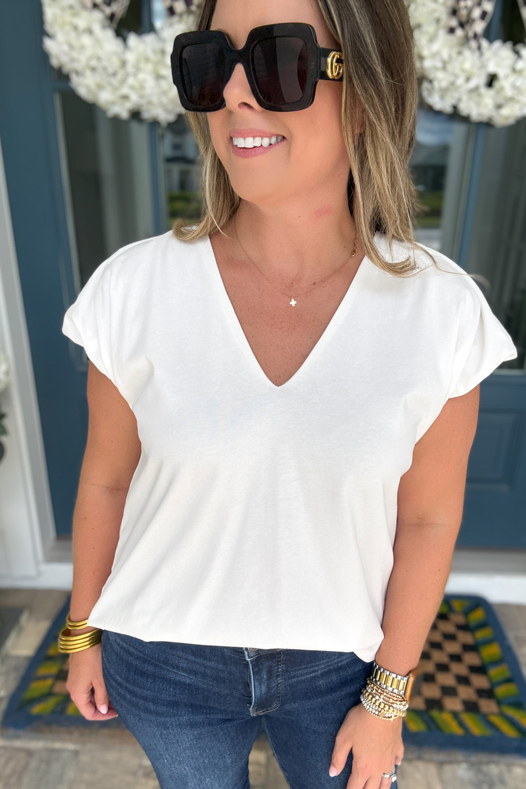 English Factory: V-neck Everyday Top - White