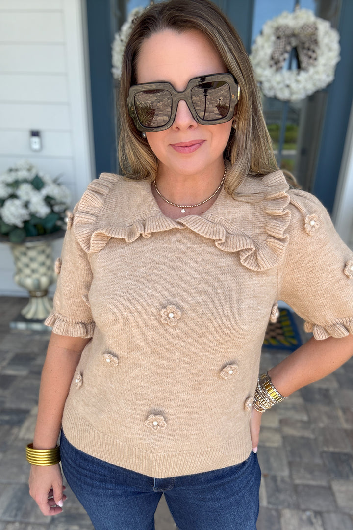 Autumn Garden Pearl Sweater Top - Mocha