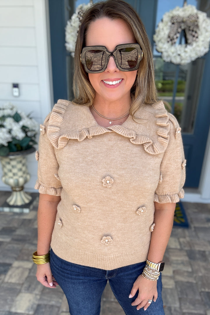 Autumn Garden Pearl Sweater Top - Mocha