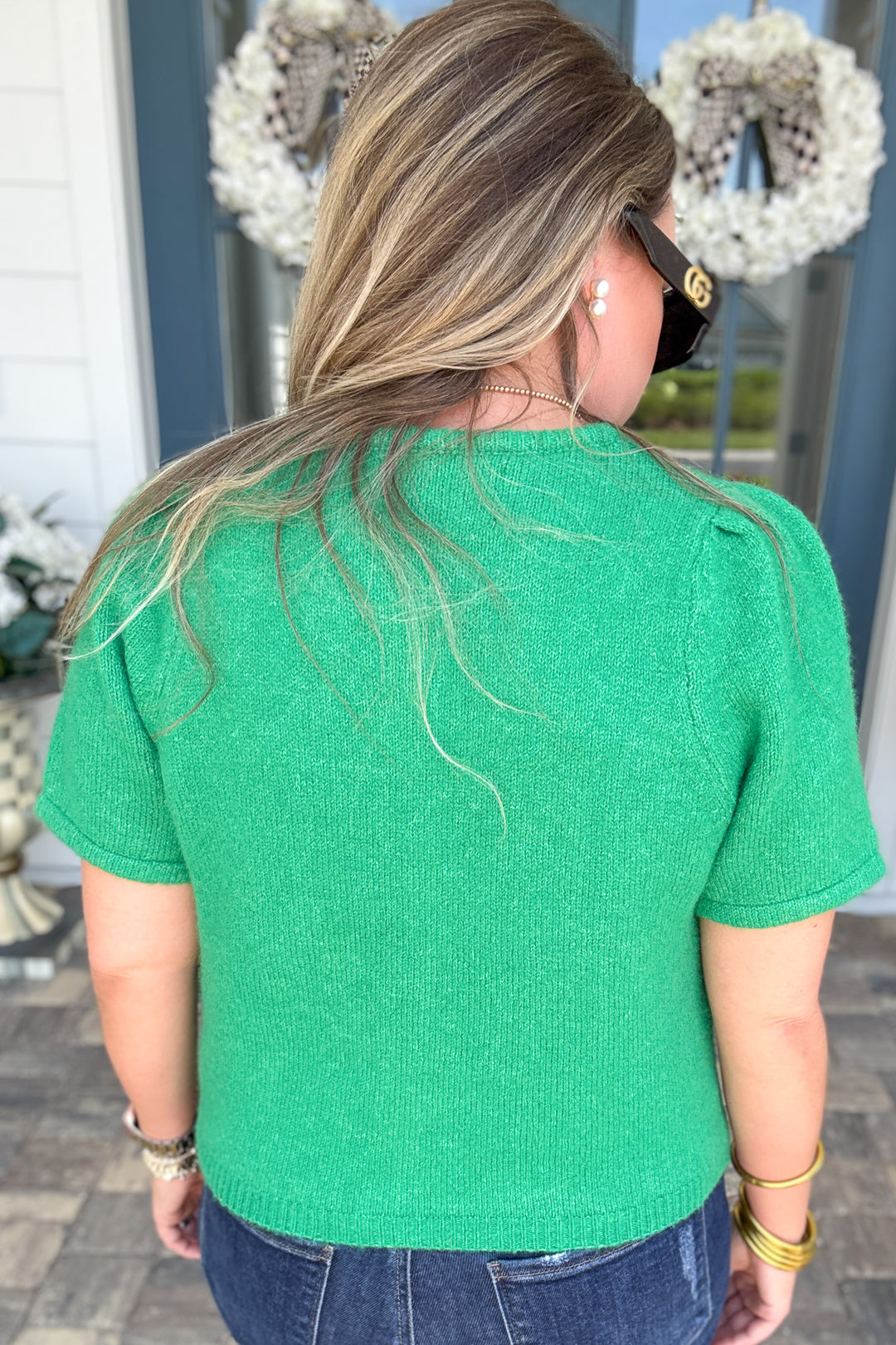 Perfectly Polished Puff Sleeve Cardigan - Kelly Green
