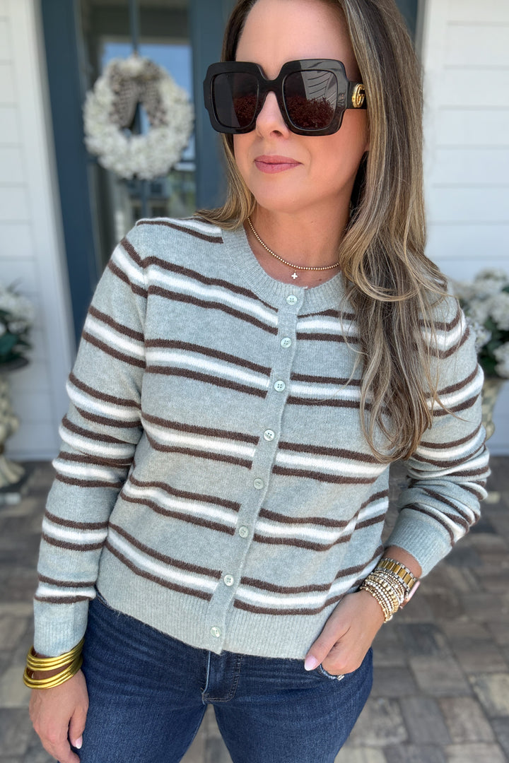 Z Supply: Medina Stripe Cardigan - Aqua Cloud