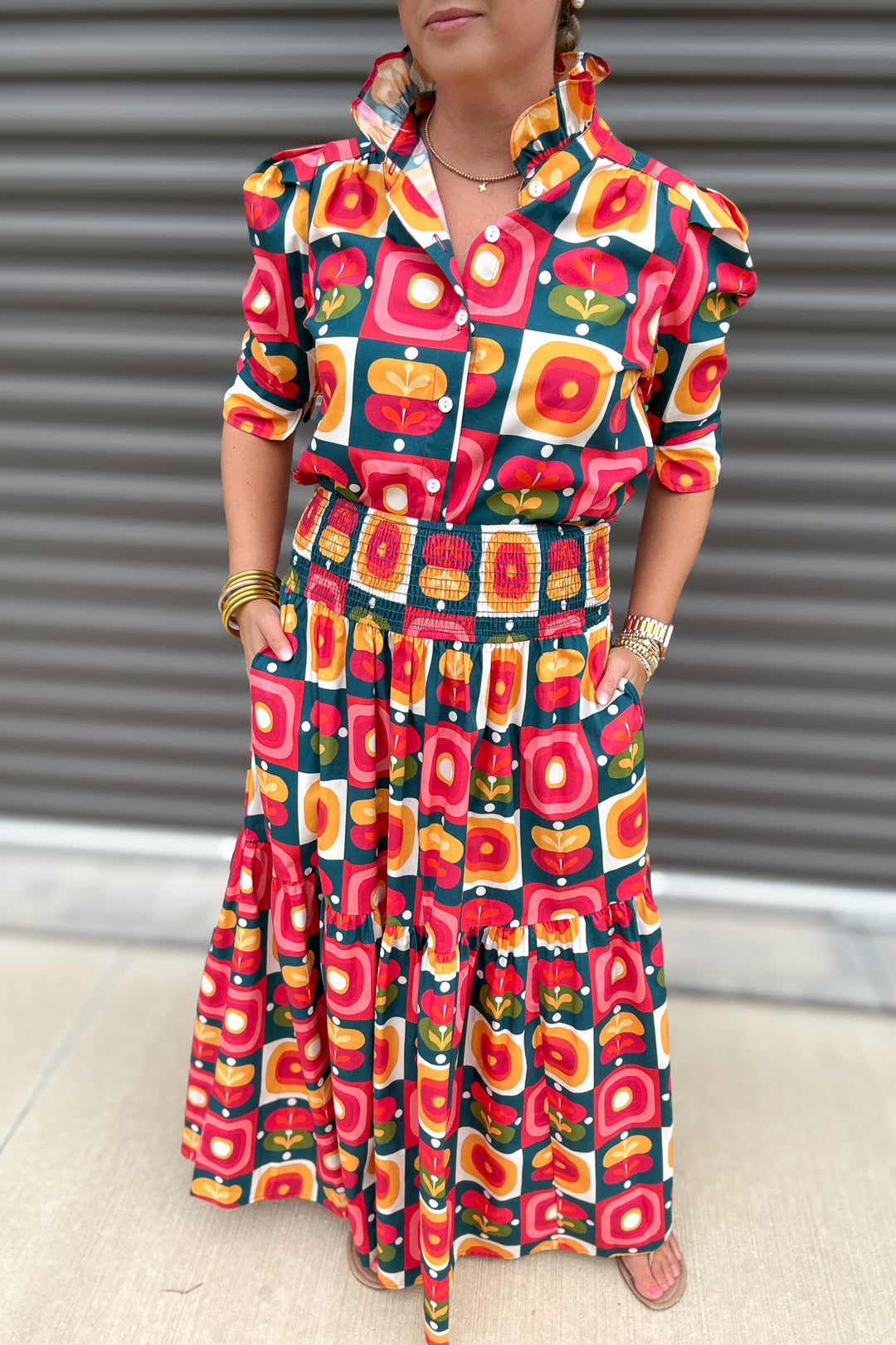 Geo Smocked Maxi Skirt - VINTAGE POP