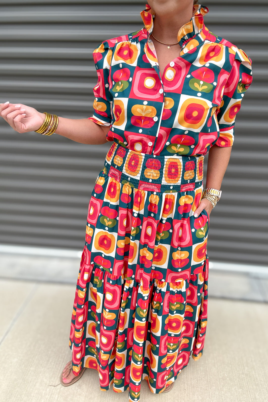 Geo Smocked Maxi Skirt - VINTAGE POP
