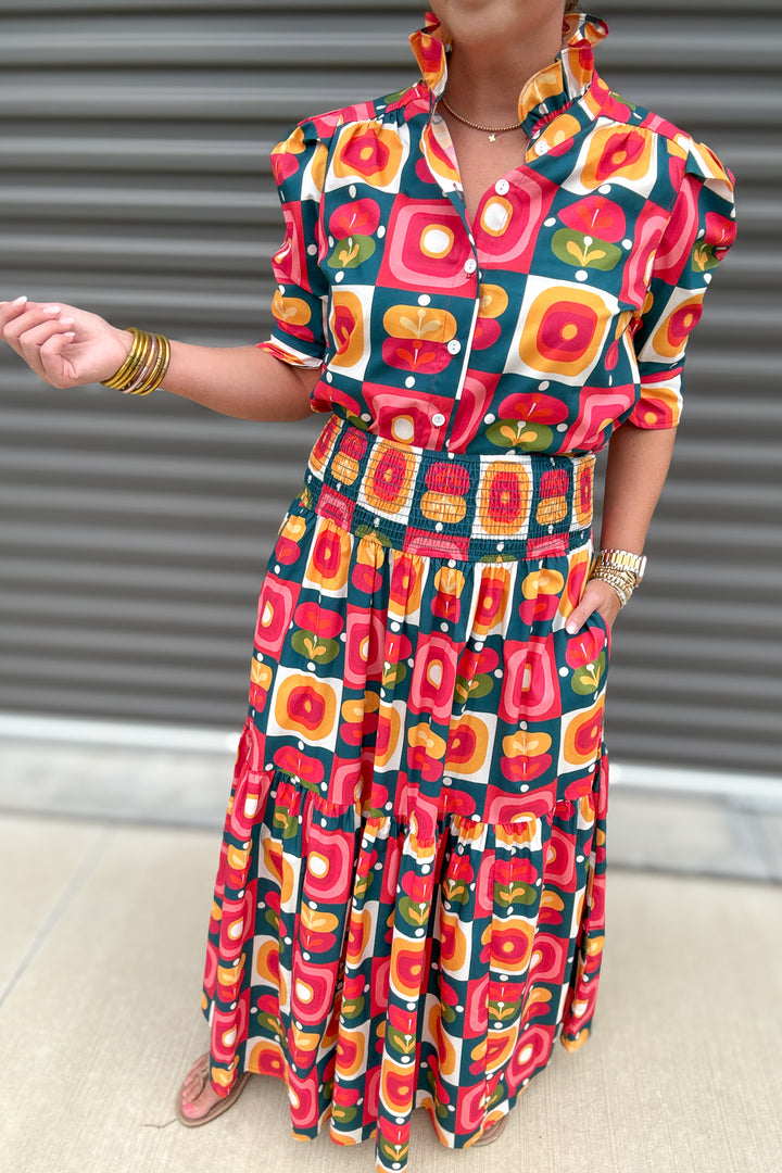 Geo Smocked Maxi Skirt - VINTAGE POP