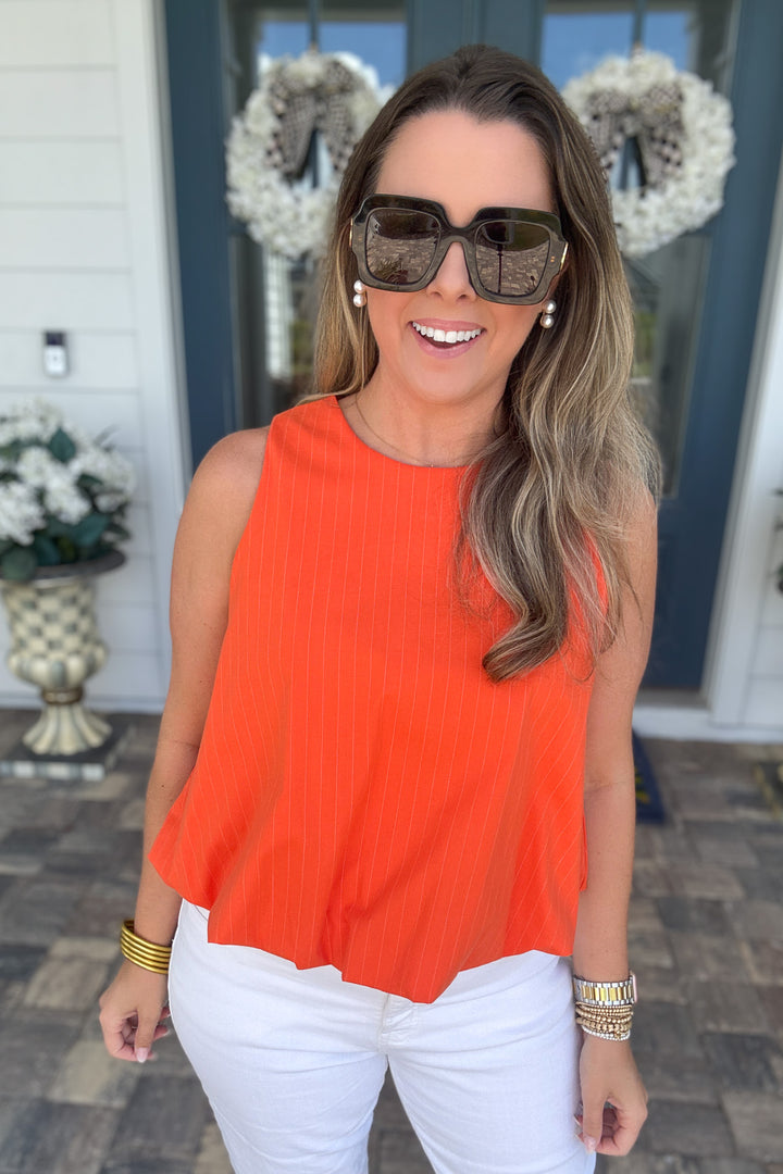 Bubble Stripe Tank - Orange + White