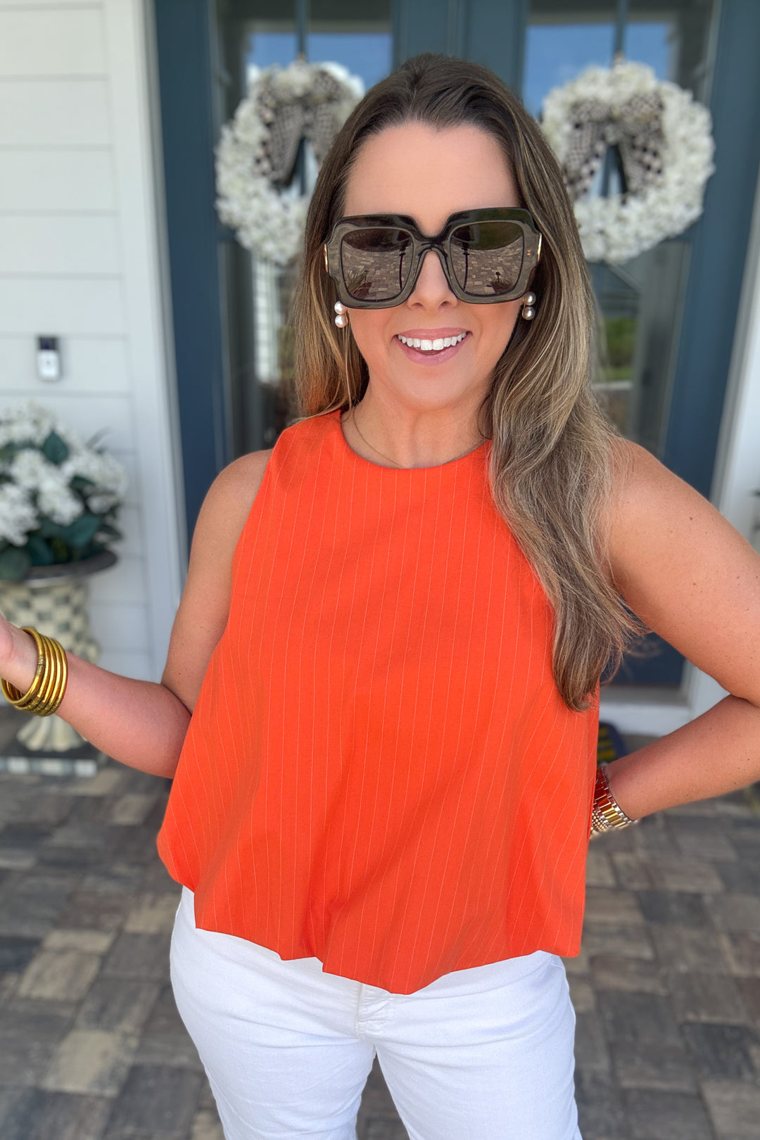 Bubble Stripe Tank - Orange + White