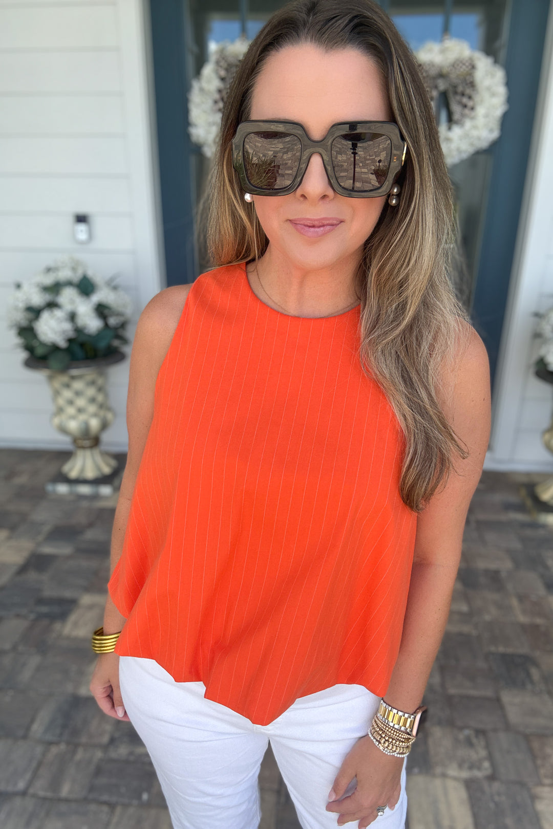 Bubble Stripe Tank - Orange + White