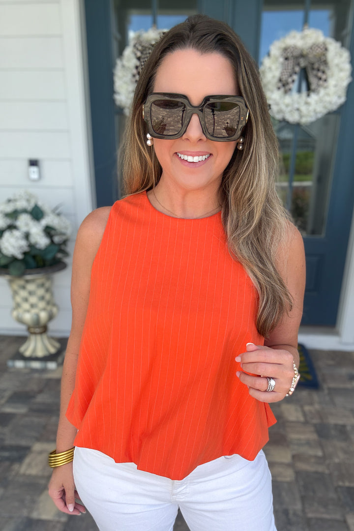 Bubble Stripe Tank - Orange + White