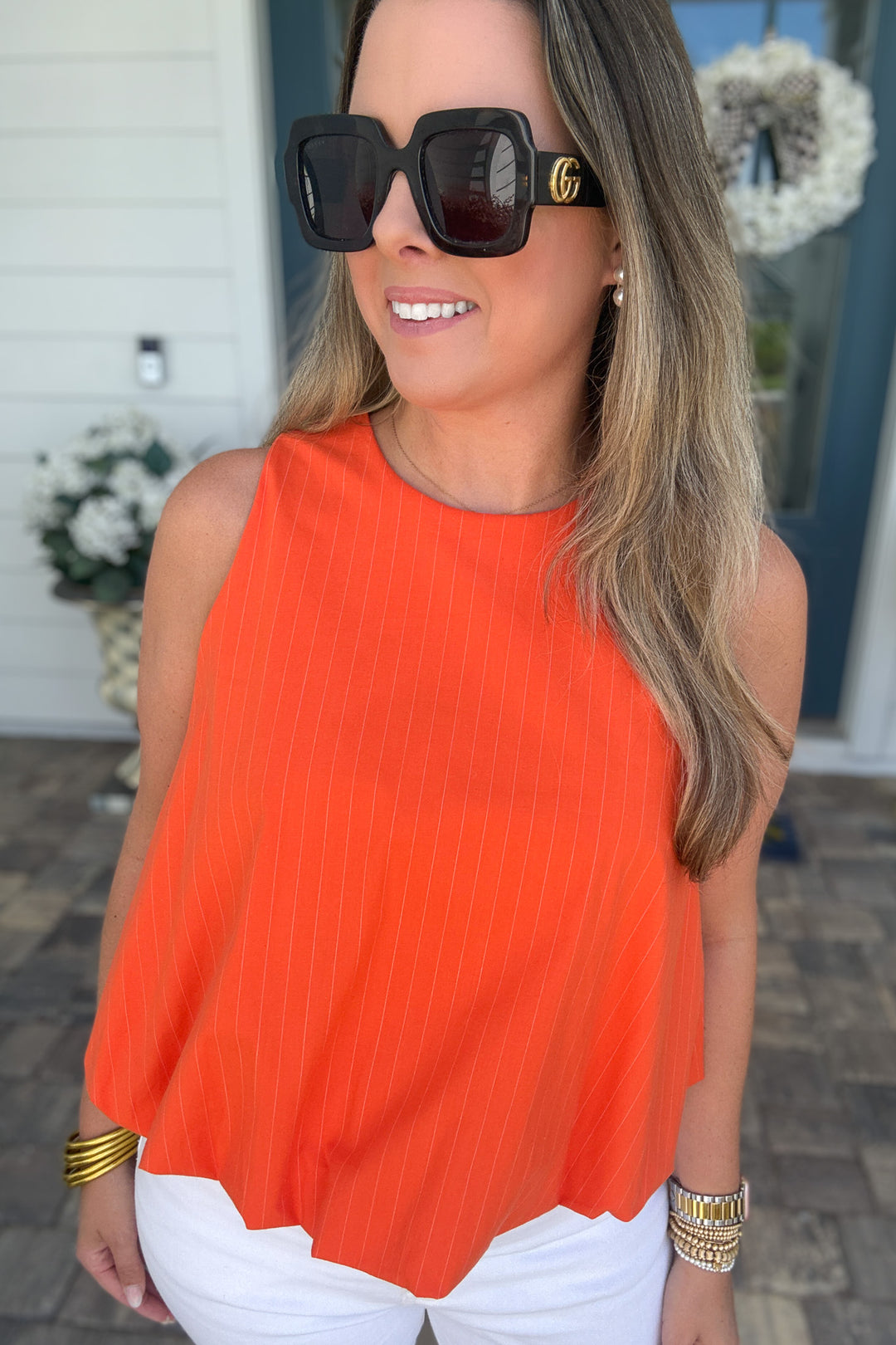 Bubble Stripe Tank - Orange + White