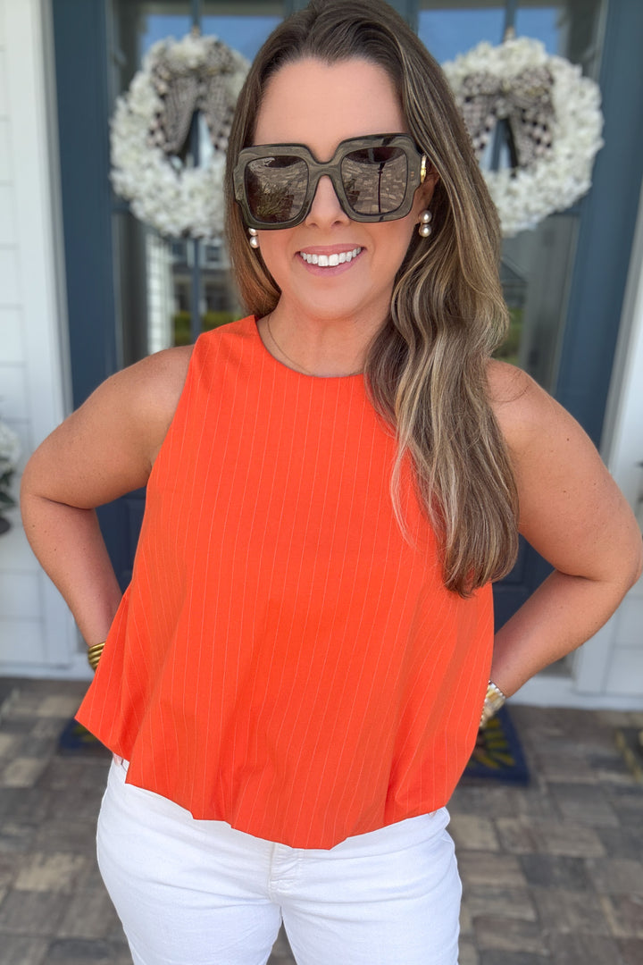 Bubble Stripe Tank - Orange + White