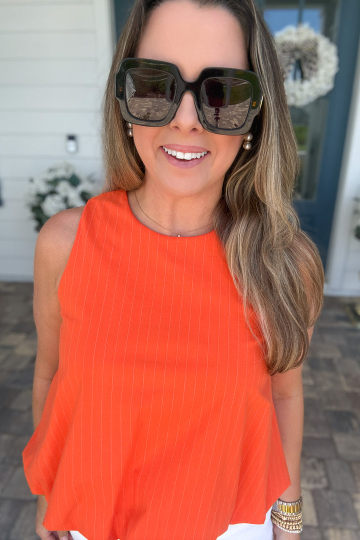 Bubble Stripe Tank - Orange + White